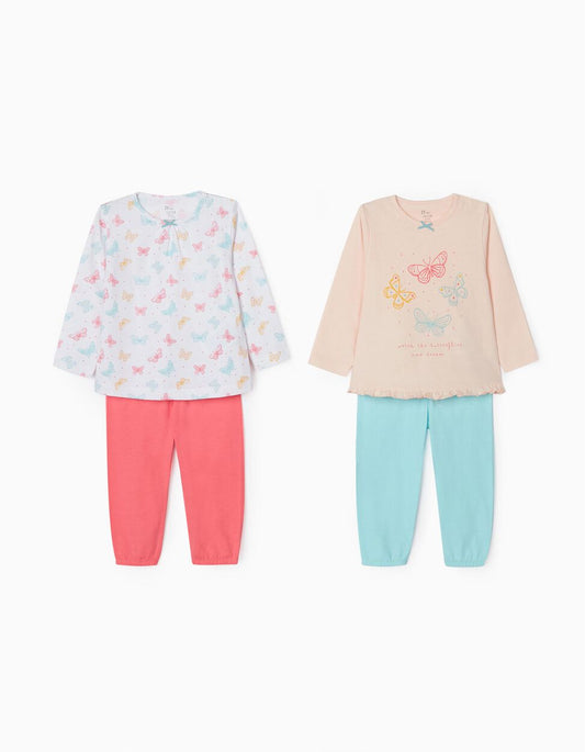 Zippy 2 Pyjamas For Baby Girls 'Butterflies', Pink/Blue/White