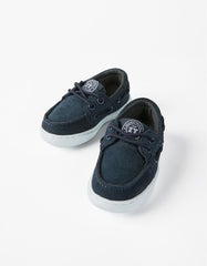 Zippy Suede Boat Shoes For Baby Boys, Dark Blue