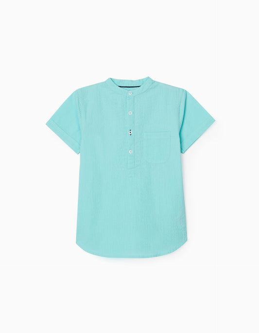 قميص بأكمام قصيرة منقوش باللون الأخضر المائي للأولاد من Zippy