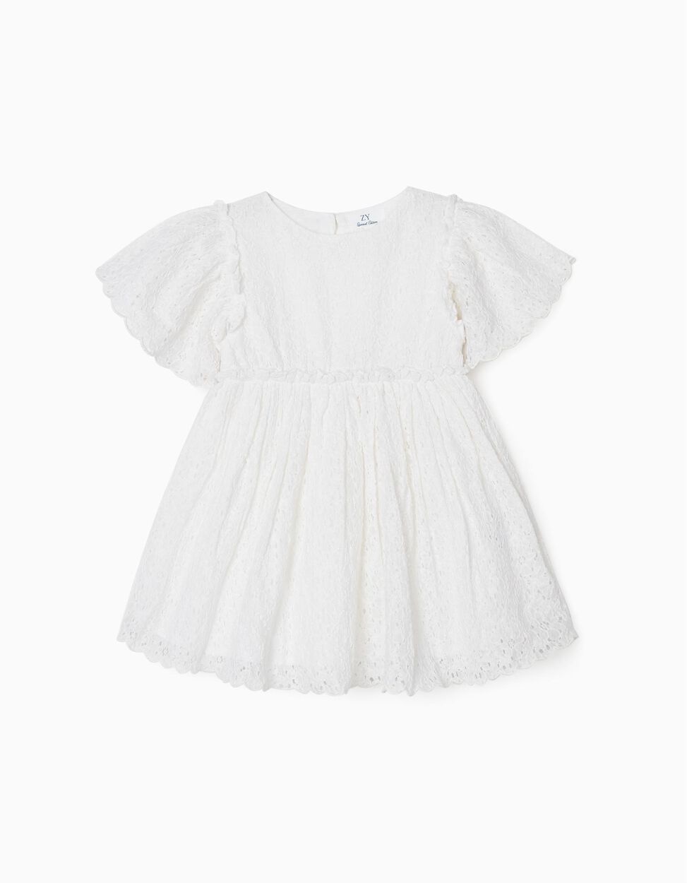 Zippy Lace Dress For Baby Girls, White