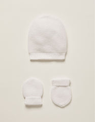 Zippy Beanie + Mittens For Newborn Babies, White
