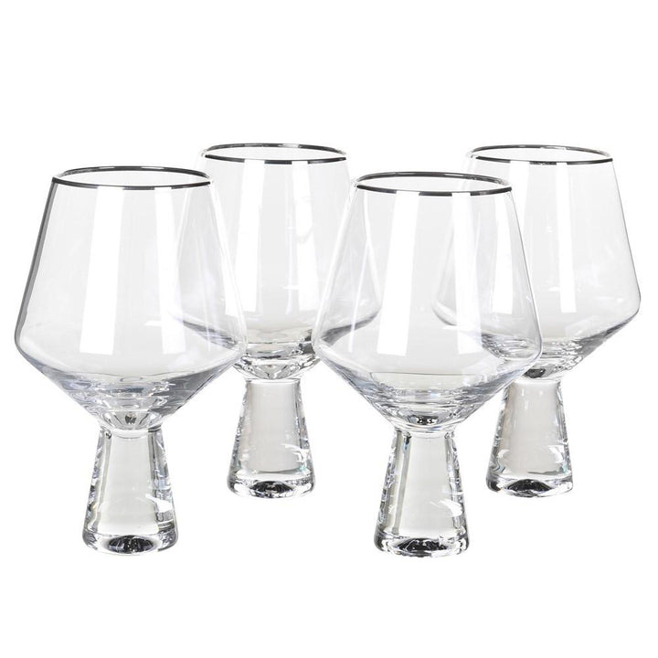 Set Of 4 Silver Rim Wine Glass H:185mm Dia:100mm