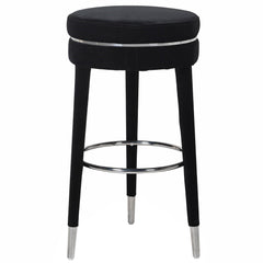 Silver Trim Black Velvet Stool H:770mm Dia:400mm