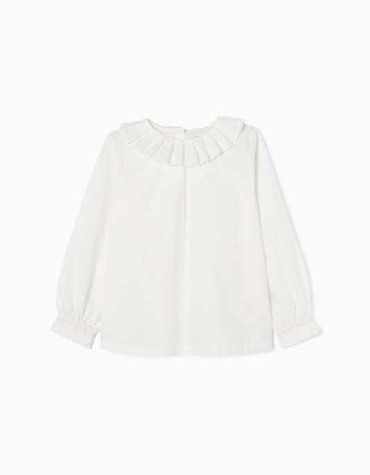 Zippy Cotton Pleated Blouse For Girls 'B&S', White