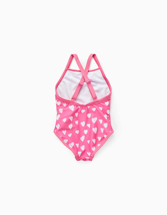 ملابس السباحة الوردية للفتيات الصغيرات مع نمط القلب