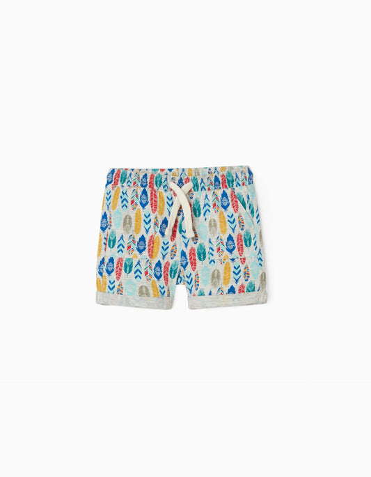 Zippy Baby Boy Grey Shorts With Colourful Feather Pattern