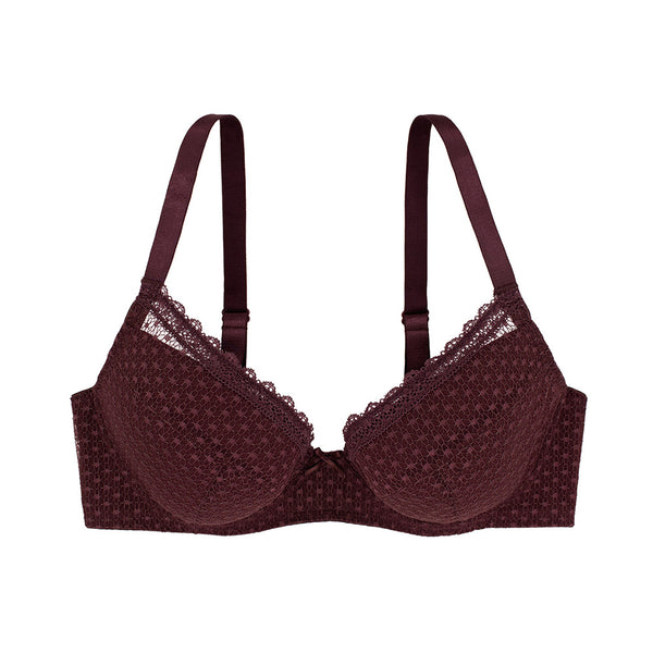 Push-Up Plunge Bra 36D, Maroon/Barely There