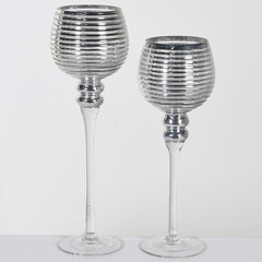 S/2 Silver Ribbed Candle Holder