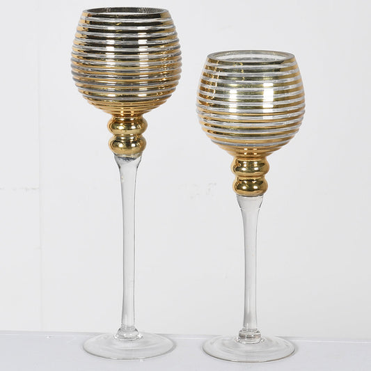 Dwell S/2 Gold Ribbed Candle Holder