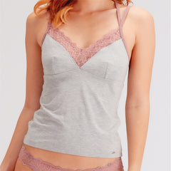 Pretty Polly Casual Comfort Lounge Contrast Lace Trim Cami- Grey Marl