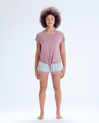 Pretty Polly Casual Comfort Short Sleeve Knot Detail Top- Sugar Plum