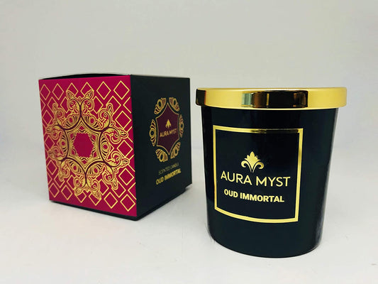 AURA MYST Black Glass Jar Candle With Gold Lid Oud Immortal - Black