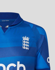 قميص إنجلترا للكريكيت جونيور أودي ريبليكا بأكمام قصيرة باللون الأزرق