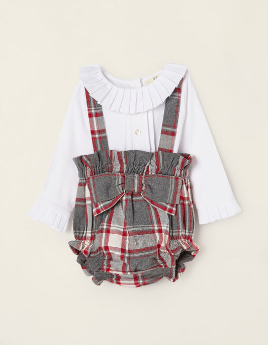 Zippy Bodysuit + Shorts Set For Newborn Baby Girls 'B&S', Gris/Rouge