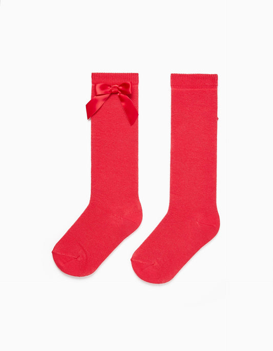 Zippy Knee-High Socks With Satin Bow For Girls, Red