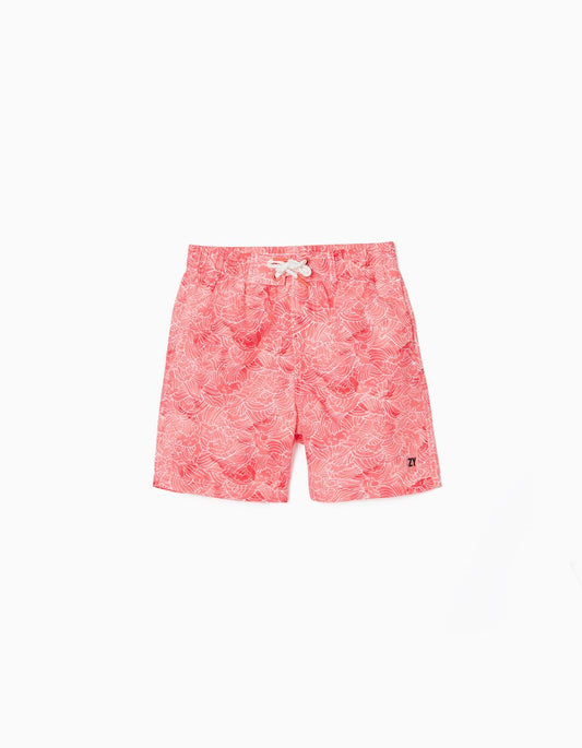 Zippy Swim Shorts For Boys 'Waves', Coral/White