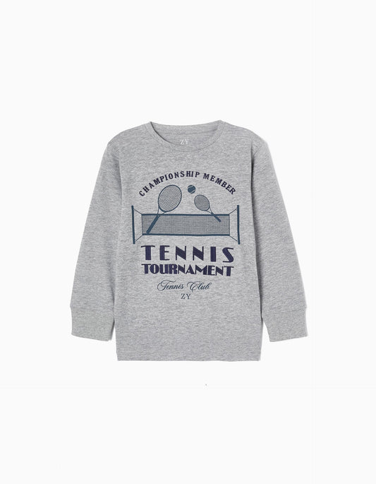 تي شيرت قطني بأكمام طويلة مطبوع عليه عبارة «Tennis Club» للأولاد من زيبي