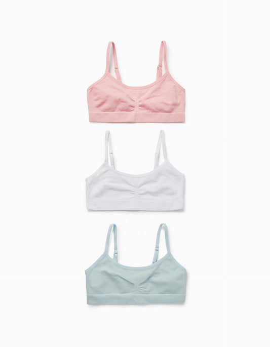 Zippy 3-Pack Microfibre Bras For Girls, White/Pink/Blue