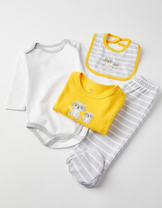 Zippy 4-Piece Set For Babies 'Hello There', Yellow/Grey
