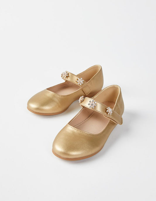 Zippy Ballet Pumps With Beads And Strass For Girls, Gold