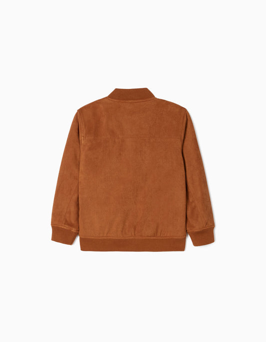 Zippy Suede-Like Jacket For Boys, Brown