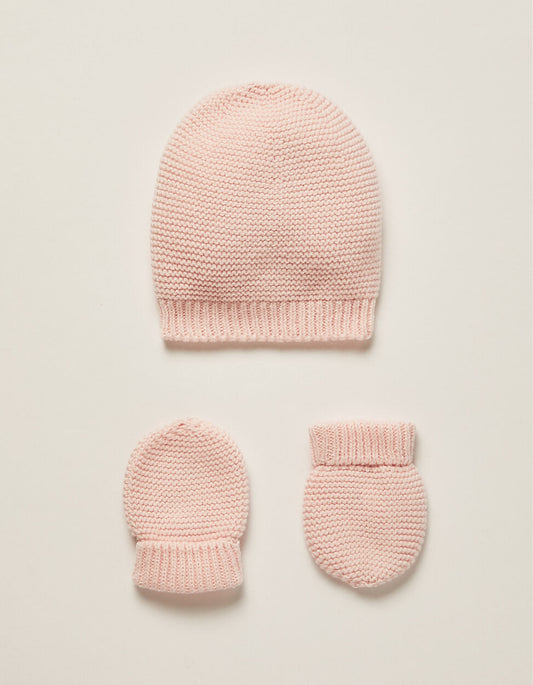 Zippy Beanie + Mittens For Newborn Baby Girls, Pink