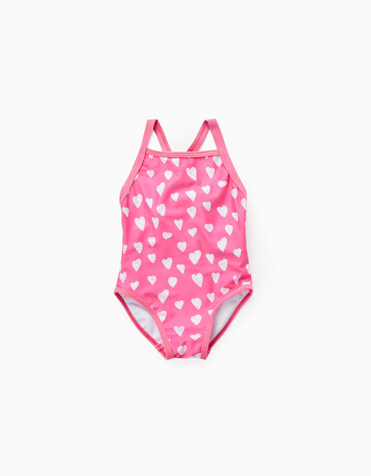 ملابس السباحة الوردية للفتيات الصغيرات مع نمط القلب